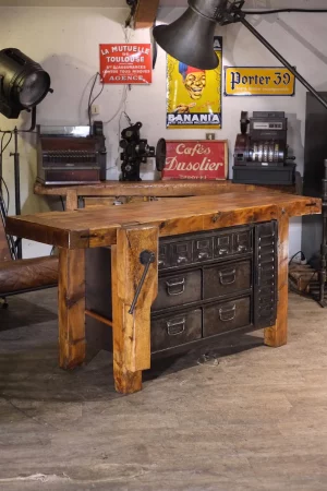 etabli transforme en rangement style industriel en bois massif et tiroirs en metal