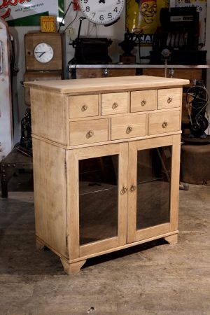 meuble de metier a tiroirs ancien en chene vitre 1
